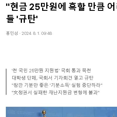 "현금 25만원에 혹할 만큼 어리석지 않아"…대학생들 '규탄'