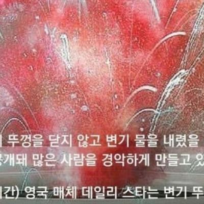 변기 뚜껑 안 닫고 물 내리는 모습