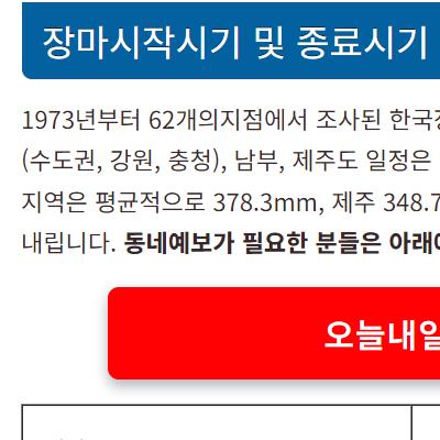 올해 장마시작 시기와 예상되는 강수량 정보